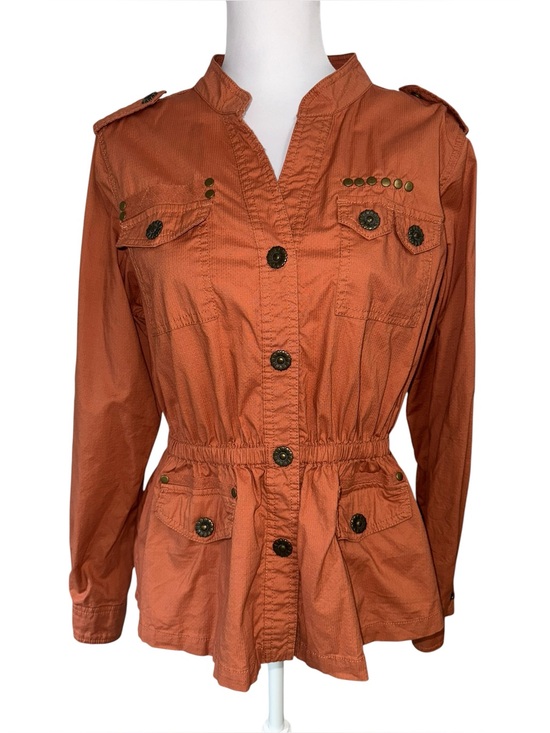 Dress Barn Jackets & Blazers - Dressbarn Utility Jacket Womens Medium Rust Orange Military Cargo Cinch Waist